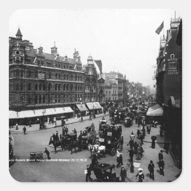 Pegatina Cuadrada Tottenham Court Road desde Oxford Street, (Anverso)