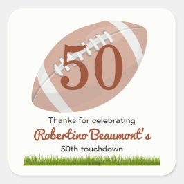 Pegatina Cuadrada Touchdown Fifty Funny Football 50 cumpleaños