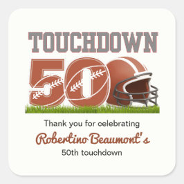 Pegatina Cuadrada Touchdown Fifty Funny Football 50 cumpleaños