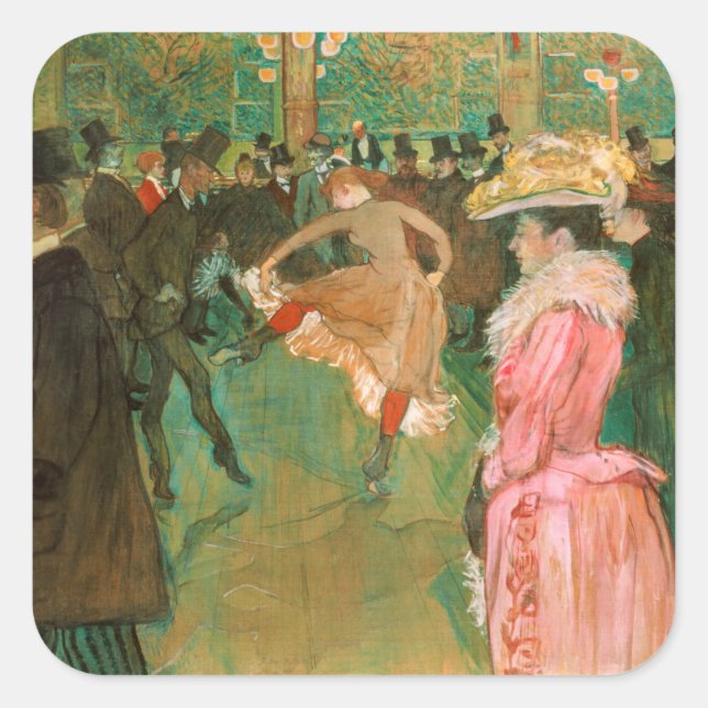 Pegatina Cuadrada Toulouse-Lautrec - En el Rouge, la danza (Anverso)