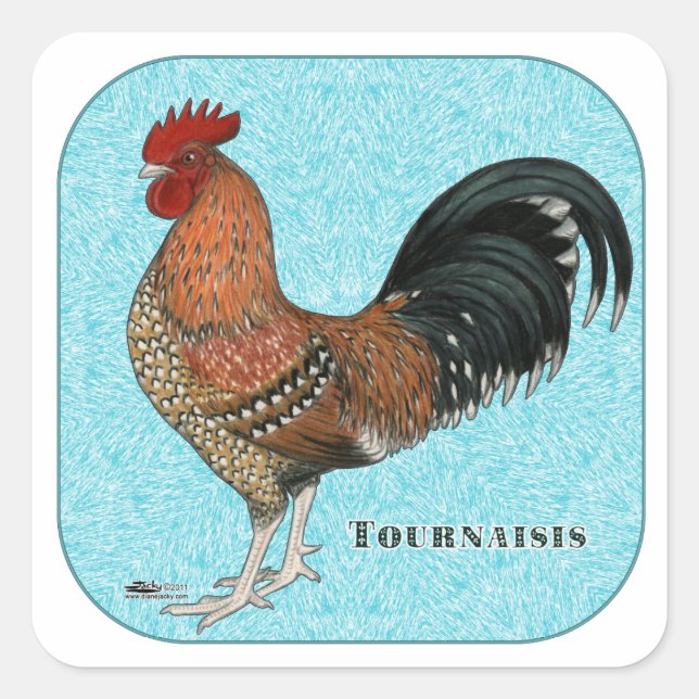 Pegatina Cuadrada Tournaisis Rooster (Anverso)