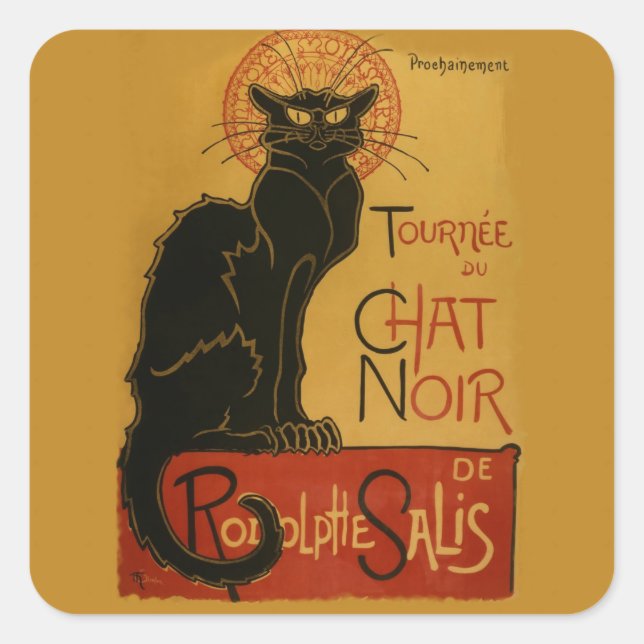 Pegatina Cuadrada Tournee de Chat Noir Gato Negro (Anverso)