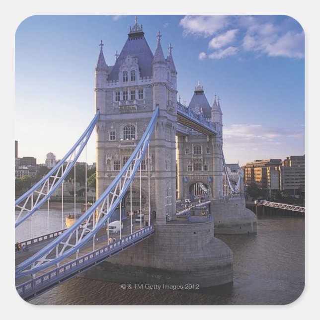 Pegatina Cuadrada Tower Bridge en Londres (Anverso)