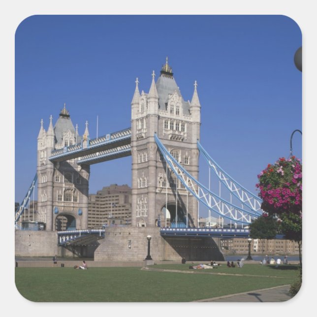 Pegatina Cuadrada Tower Bridge, River Thames, Londres, Inglaterra (Anverso)