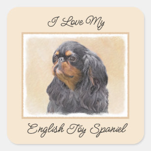 Pegatina Cuadrada Toy English Spaniel Pintura Original Arte Animal