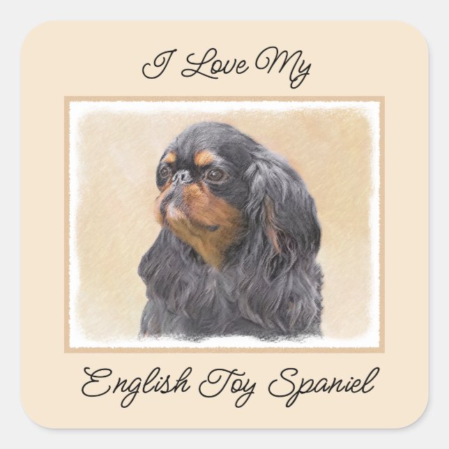 Pegatina Cuadrada Toy English Spaniel Pintura Original Arte Animal (Anverso)