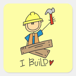 Pegatina Cuadrada Trabajador de Construcción I Construyo Camisetas y