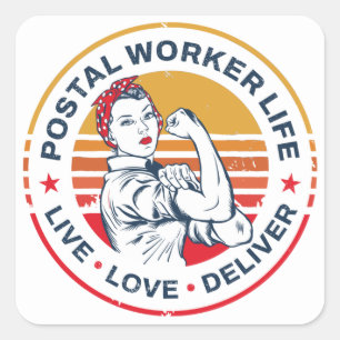 Pegatina Cuadrada Trabajador de Postal Life Gag Post Office Coworker