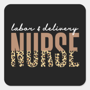 Pegatina Cuadrada Trabajadora y enfermera de parto Cheetah leopard p