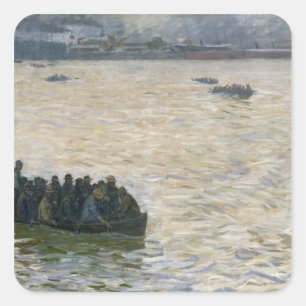 Pegatina Cuadrada Trabajadores del astillero que vuelven a casa en