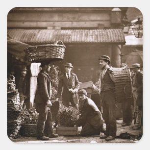 Pegatina Cuadrada Trabajadores del jardín de Covent (woodburytype)