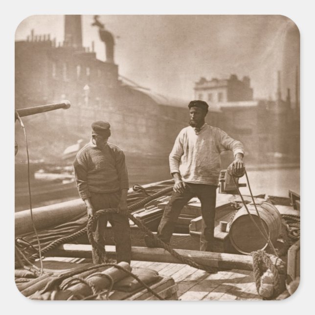 Pegatina Cuadrada Trabajadores en la 'Carretera silenciosa', de 'Vid (Anverso)