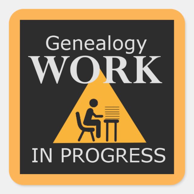 Pegatina Cuadrada Trabajo de genealogía en curso (Anverso)