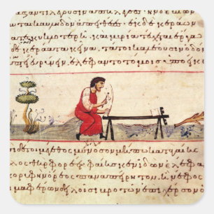 Pegatina Cuadrada Trabajo de marfil tradicional de ms Grec 479