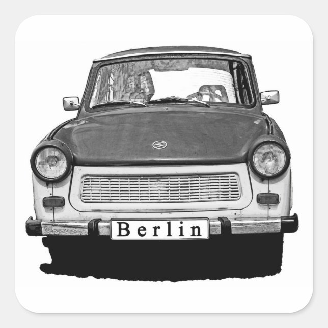 Pegatina Cuadrada Trabant Car Front, Black and White, Berlín (Anverso)