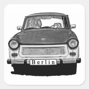 Pegatina Cuadrada Trabant Car Front, Black and White, Berlín