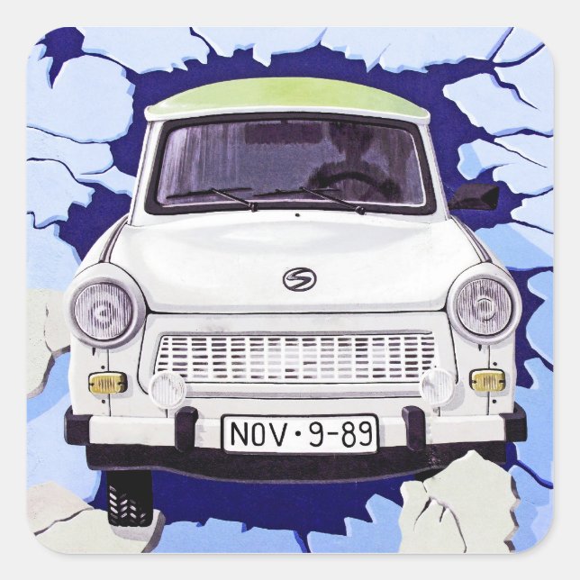 Pegatina Cuadrada Trabant Car , Pale Blue, Berlín Wall (Anverso)