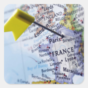 Pegatina Cuadrada Trace el perno colocado en París, Francia en el