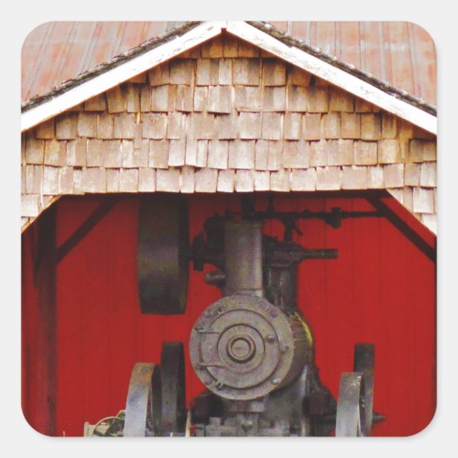 Pegatina Cuadrada Tracter antiguo con motor de vapor (Anverso)