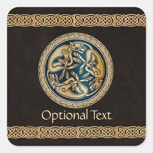 Pegatina Cuadrada Tradición de Knotwork de Lobo Celta (Anverso)