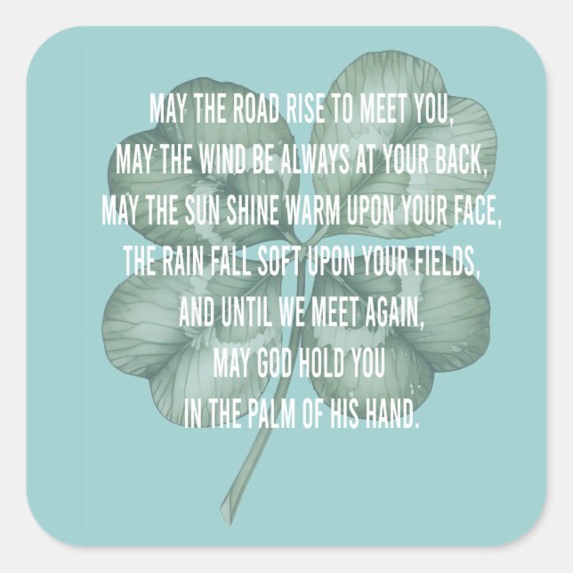 Pegatina Cuadrada Traditional Irish Blessing Four Leaf Clover Design (Anverso)