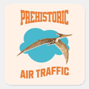 Pegatina Cuadrada Tráfico aéreo prehistórico Dinosaurio pterodáctilo