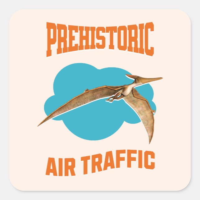 Pegatina Cuadrada  Tráfico Aéreo Prehistórico Pterodáctilo Dinosauri (Anverso)