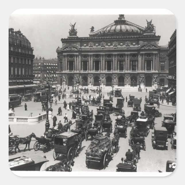 Pegatina Cuadrada Tráfico frente a la Ópera de París (Anverso)