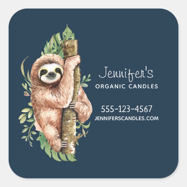 Pegatina Cuadrada Tragaperras de acuarela y hojas tropicales (Anverso)