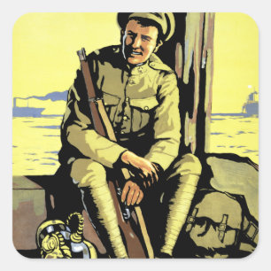 Pegatina Cuadrada Tráiganlo a casa con el préstamo para la victoria