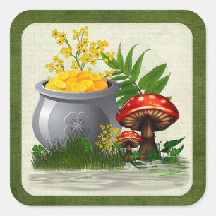 Pegatina Cuadrada Trail de Clover Whimsical Folk Art