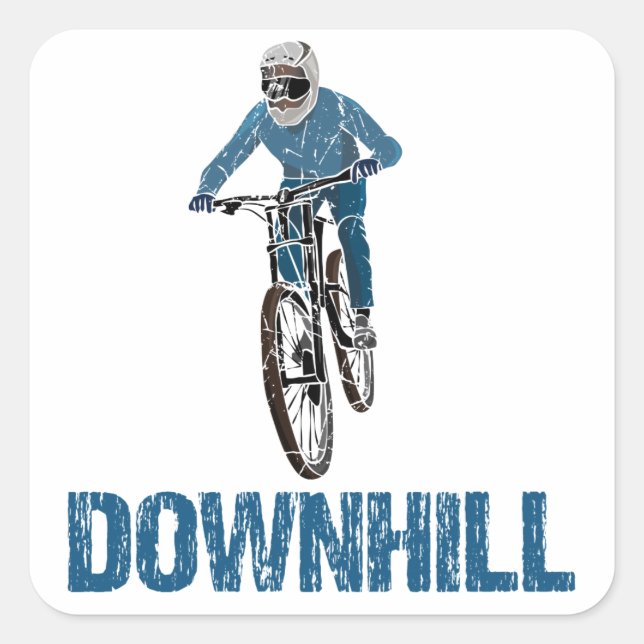 Pegatina Cuadrada Trail Mountain Biker Downhill (Anverso)