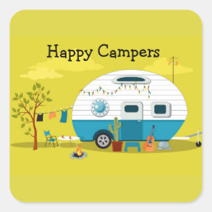 Pegatina Cuadrada Trailer de Campers Feliz