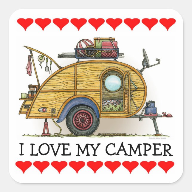 Pegatina Cuadrada Trailer de viaje de campanario de caña de caña de  (Anverso)