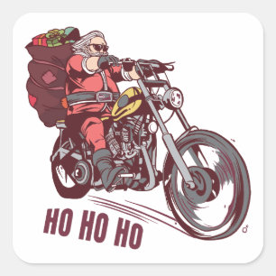 Pegatina Cuadrada Traje de Papá Noel Motero para Invitación de Moter
