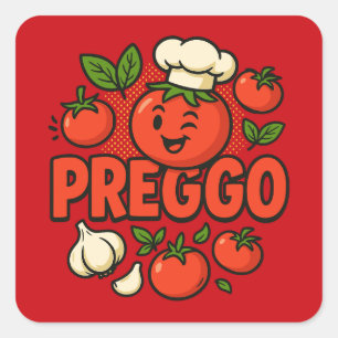 Pegatina Cuadrada Traje de Salsa Preggo Anuncio de Embarazo