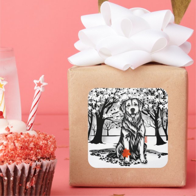 Pegatina Cuadrada TRANQUIL GLEN Golden Retriever (Fiesta)