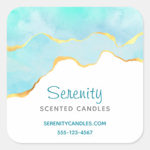 Pegatina Cuadrada Tranquilidad Tropical Green & Gold Border Business