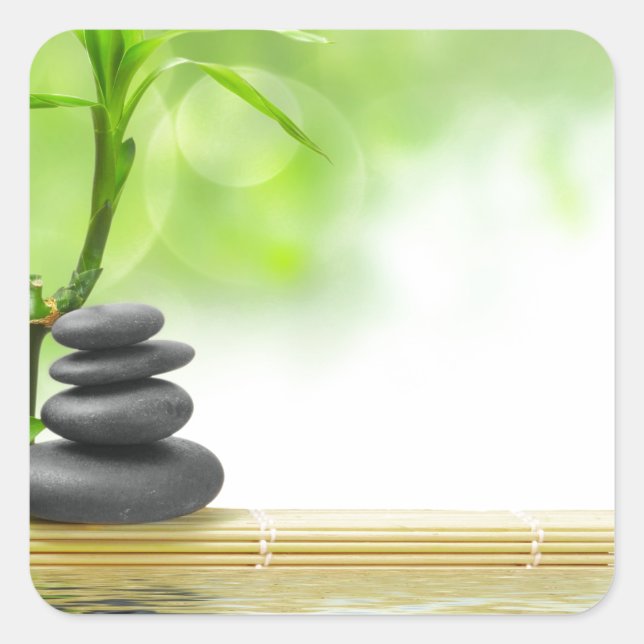 Pegatina Cuadrada Tranquilidad zen jardín de agua sanando amor (Anverso)