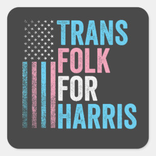 Pegatina Cuadrada Trans Folk Para Harris Election Transgender LGBT
