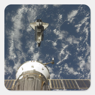 Pegatina Cuadrada Transbordador espacial Endeavour y una nave espaci