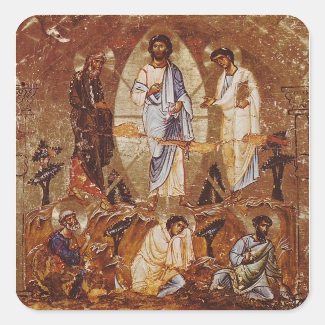 Pegatina Cuadrada Transformación en el Monte Sinaí (Anverso)