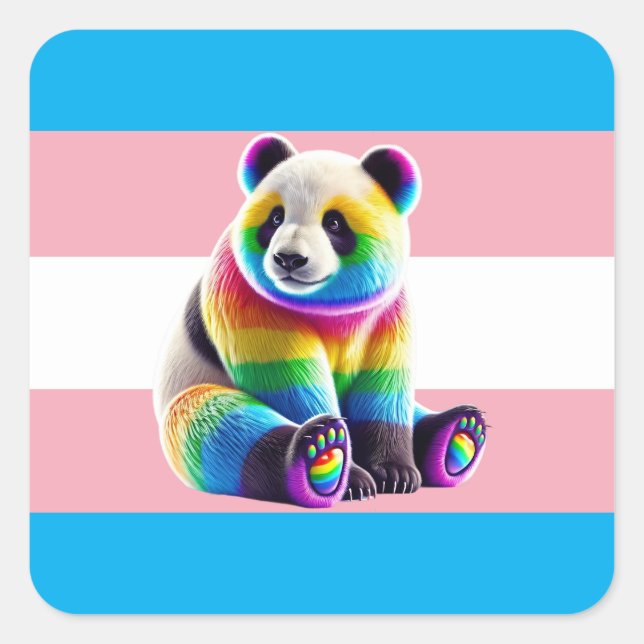 Pegatina Cuadrada Transgender Pride Flag with Rainbow Panda (Anverso)