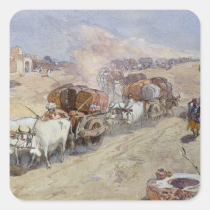 Pegatina Cuadrada Transporte de algodón, India, 1862 (p/c sobre lápi
