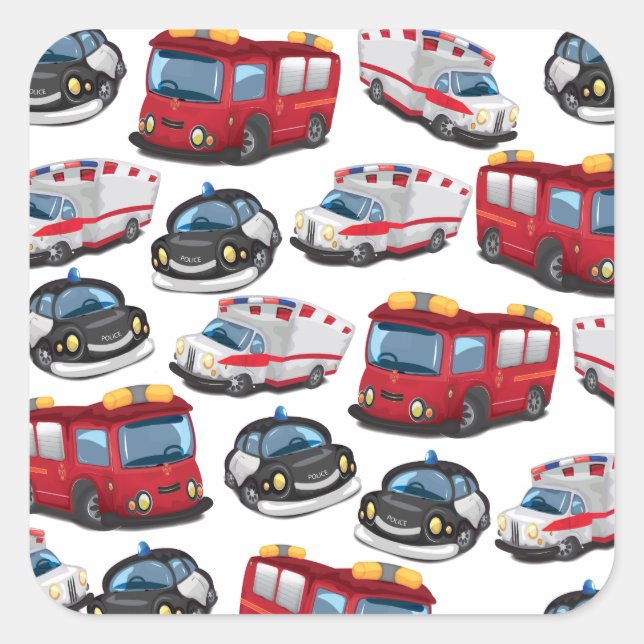 Pegatina Cuadrada Transporte de policías, ambulancias y servicios de (Anverso)