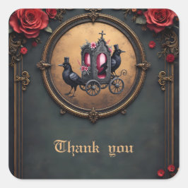 Pegatina Cuadrada Transporte gótico con Ravens y Rosas.