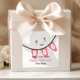 PEGATINA CUADRADA TRATAMIENTO DE NIÑOS CUTE GHOST BOO HALLOWEEN