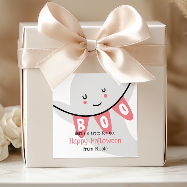 PEGATINA CUADRADA TRATAMIENTO DE NIÑOS CUTE GHOST BOO HALLOWEEN (Subido por el creador)