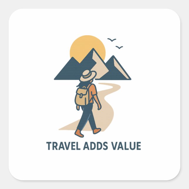 Pegatina Cuadrada Travel adds value (Anverso)