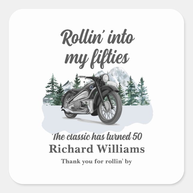 Pegatina Cuadrada Travel Classic Motorbike Rolling 50th Birthday (Anverso)